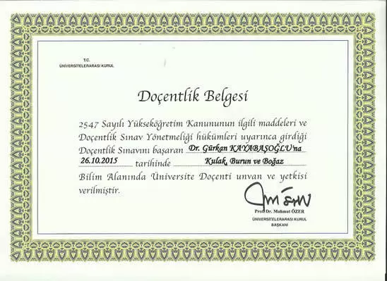 Gürkan Kayabaşoğlu Diplomas​ Associate Professor Diploma